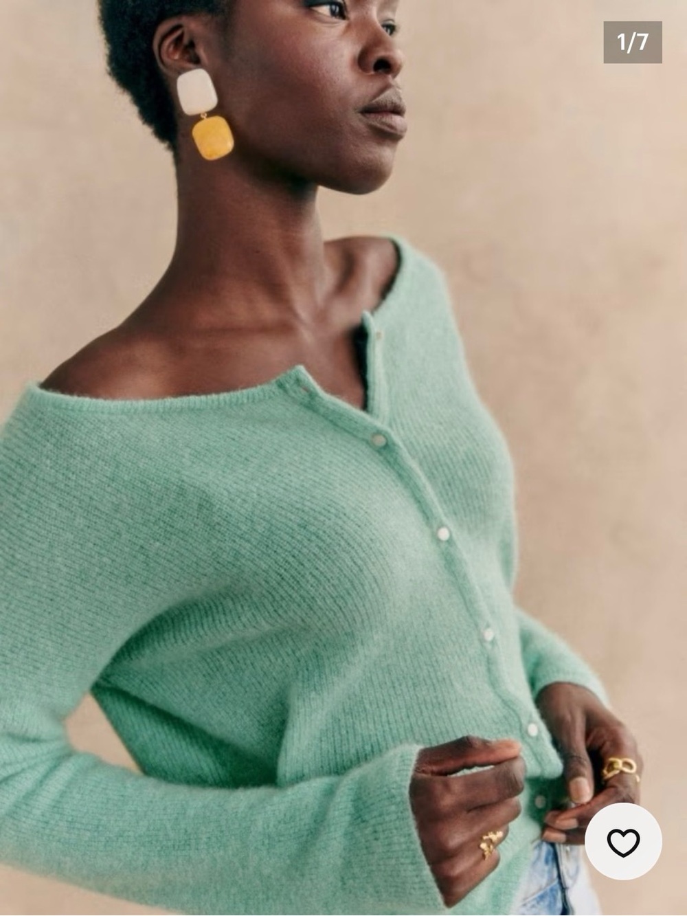 Sezane Soft Mint Crew-neck Button Cardigan Sweater - Women